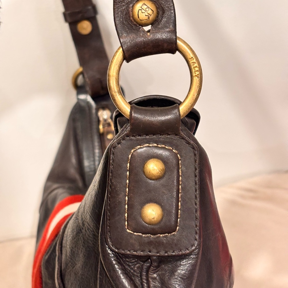 BALLY Vintage Crescent Dark Brown Leather Hobo Bag - Picture 5 of 13